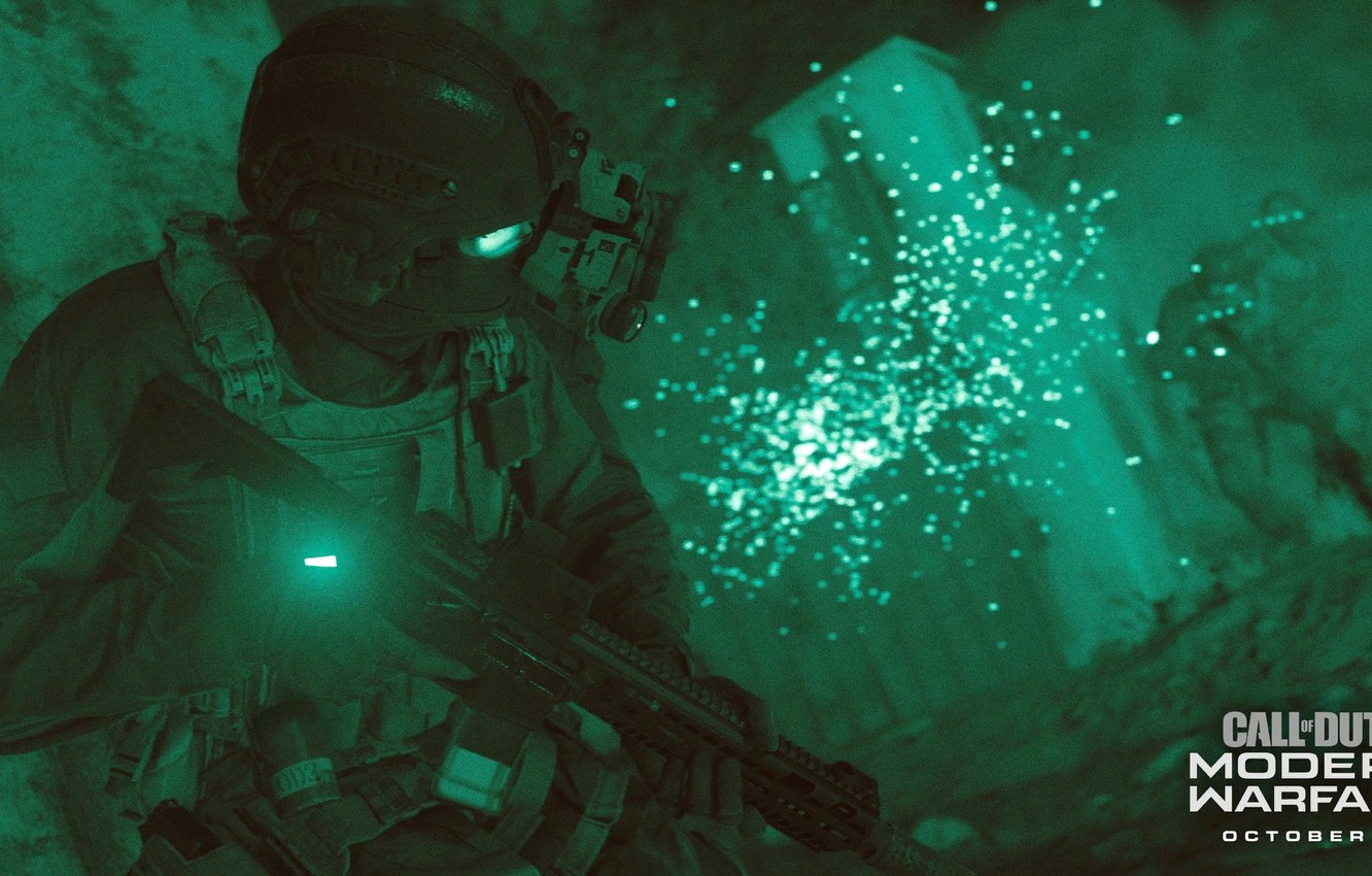Photo Wallpaper Green, Cod, Modern Warfare, Weapon, - Call Of Duty Modern Warfare Night Vision , HD Wallpaper & Backgrounds