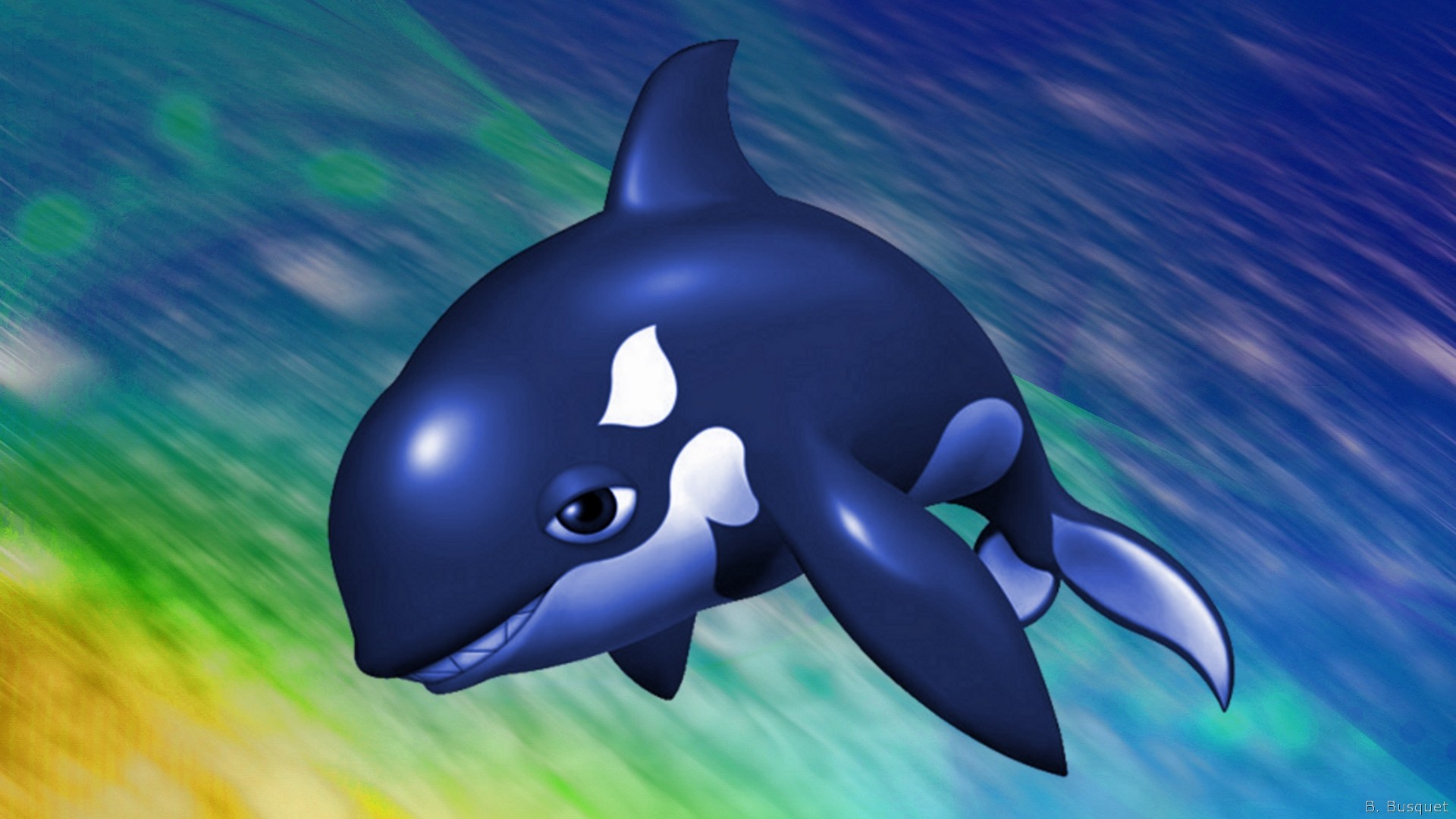 Blue Green Yellow Wallpaper With Killer Whale - Whale In Png Transparent , HD Wallpaper & Backgrounds