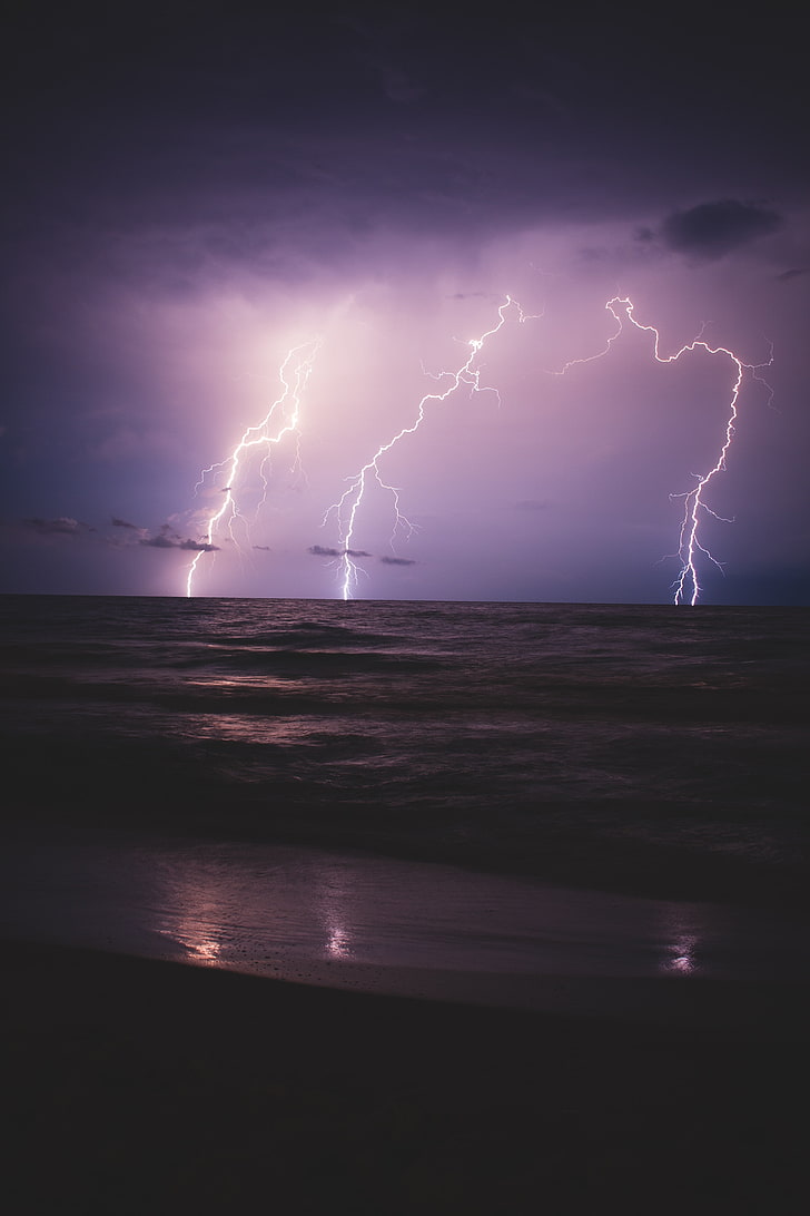 Lightning Thunder Wallpaper, Sea, Horizon, Night, Overcast, - Thunderstorm , HD Wallpaper & Backgrounds