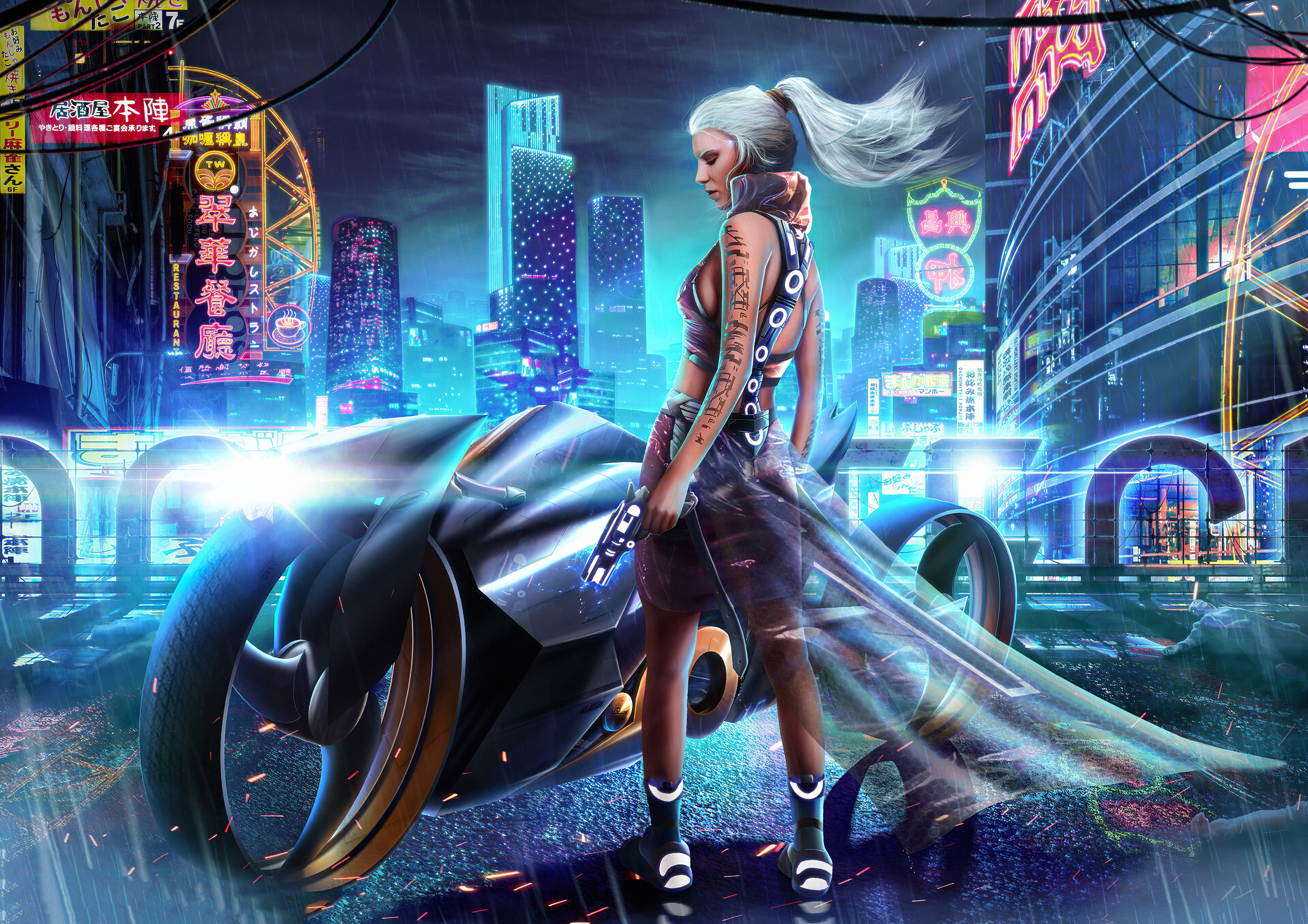 Cyber City Girl Bike Wallpaper 
 Title Cyber City - Cyberpunk Chick , HD Wallpaper & Backgrounds