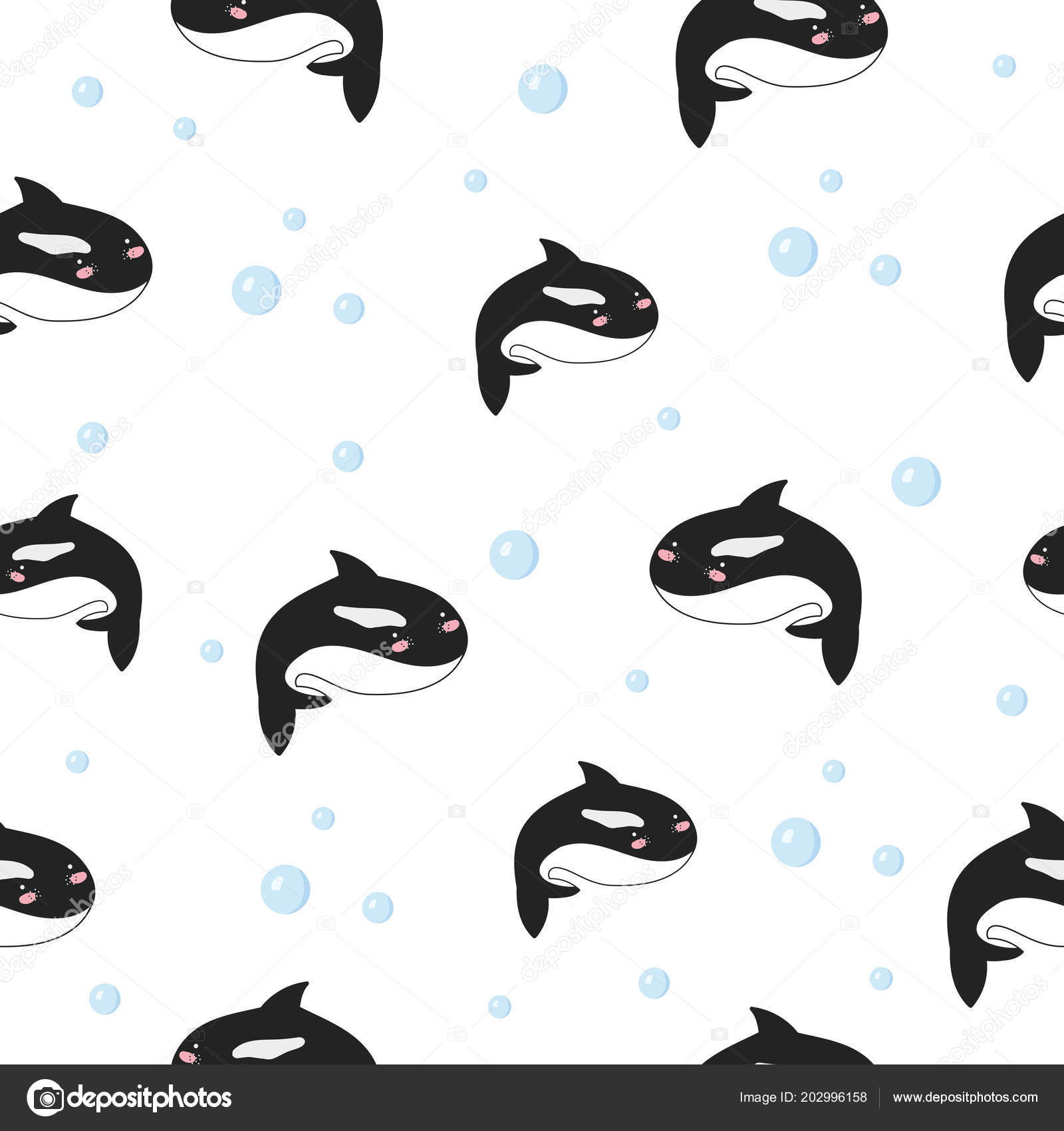 Vector Cute Seamless Pattern Funny Sea Animals Wallpaper - Whale Orca Background Cute , HD Wallpaper & Backgrounds