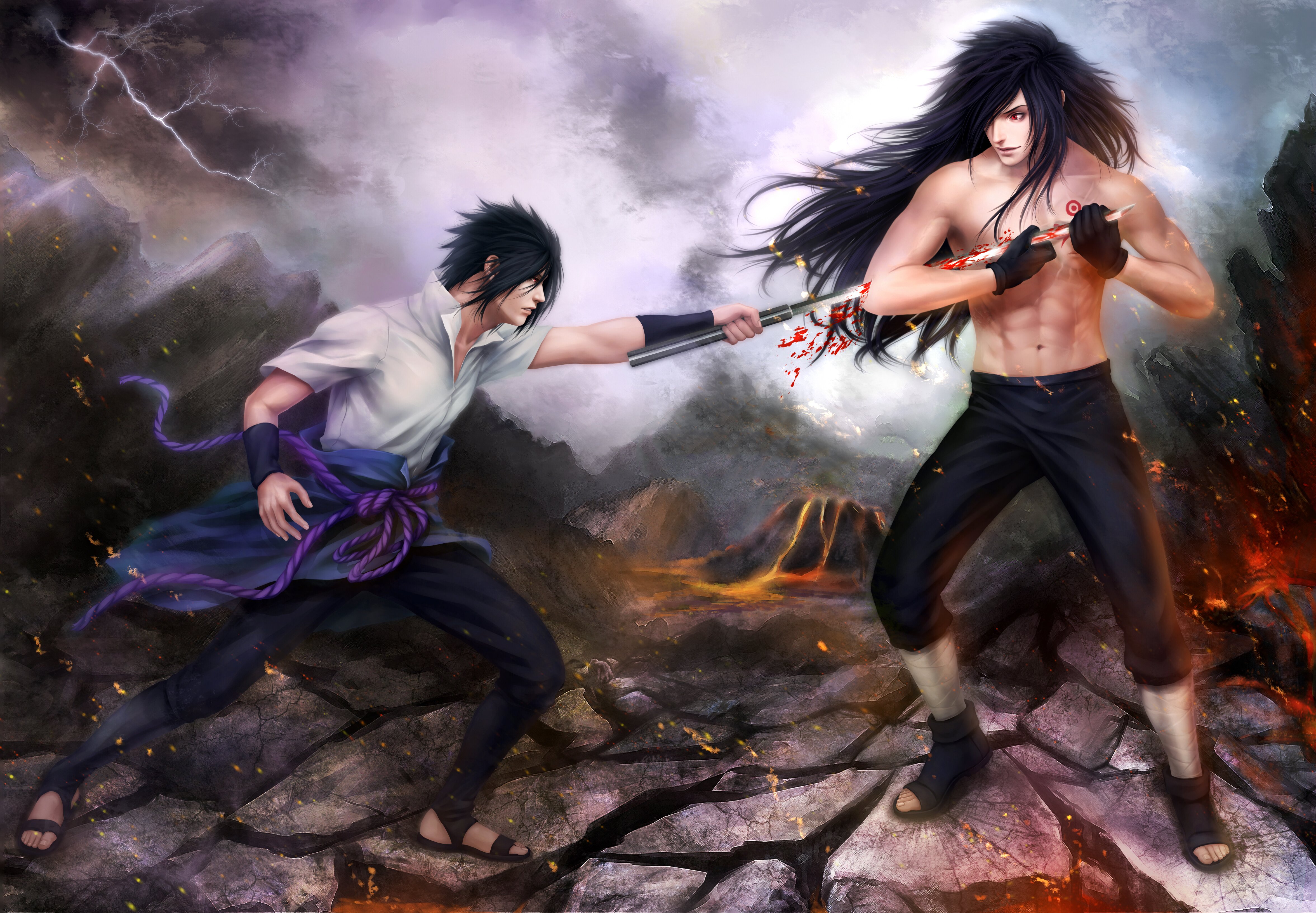 Art Naruto Sasuke Uchiha Madara Uchiha Battle Wallpaper - Madara Vs Sasuke , HD Wallpaper & Backgrounds