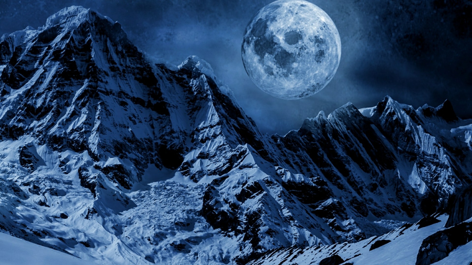 Himalaya Full Hd Wallpaper - Moon With Mountains , HD Wallpaper & Backgrounds