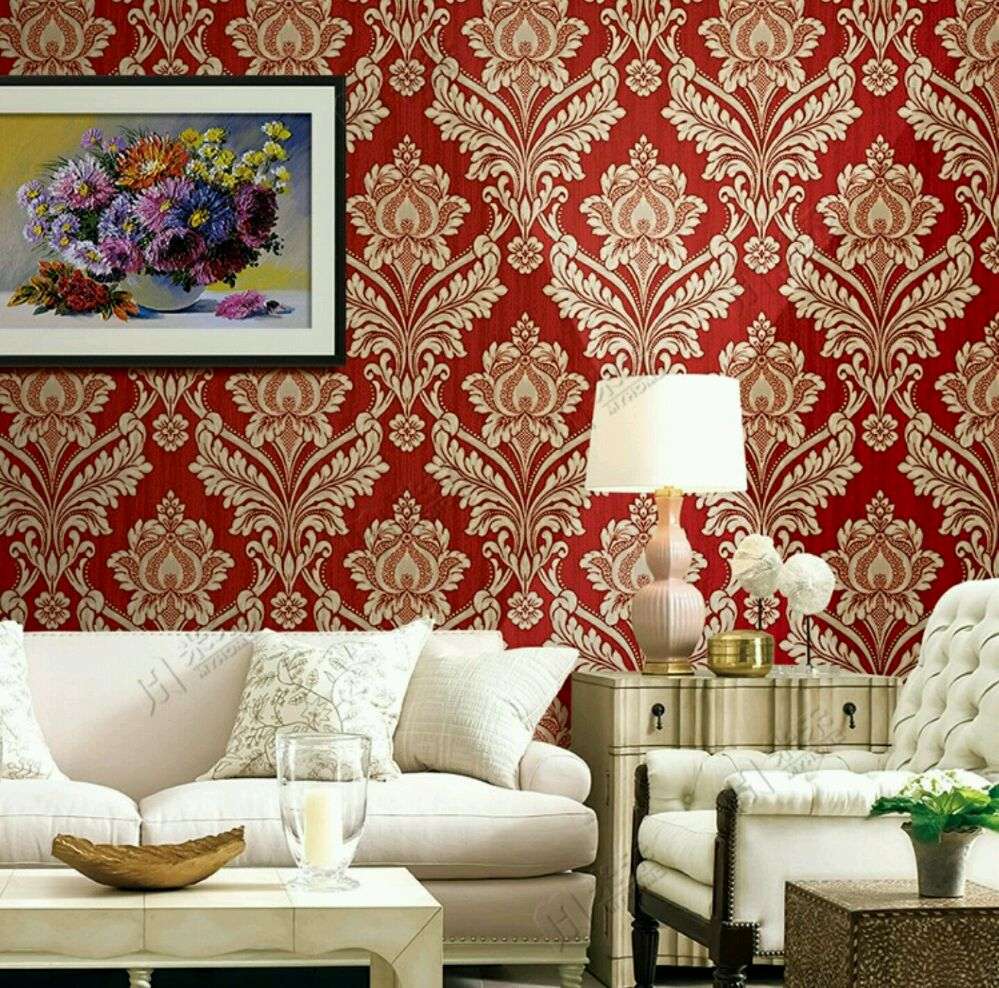 Bahan Wallpaper Dinding - Carta Parati Damascata Rossa , HD Wallpaper & Backgrounds