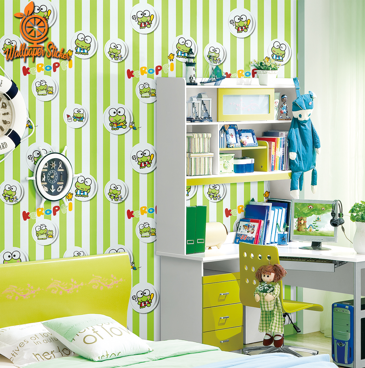 Wallpaper Dinding Keroppi - Stiker Dinding Kamar Keroppi , HD Wallpaper & Backgrounds