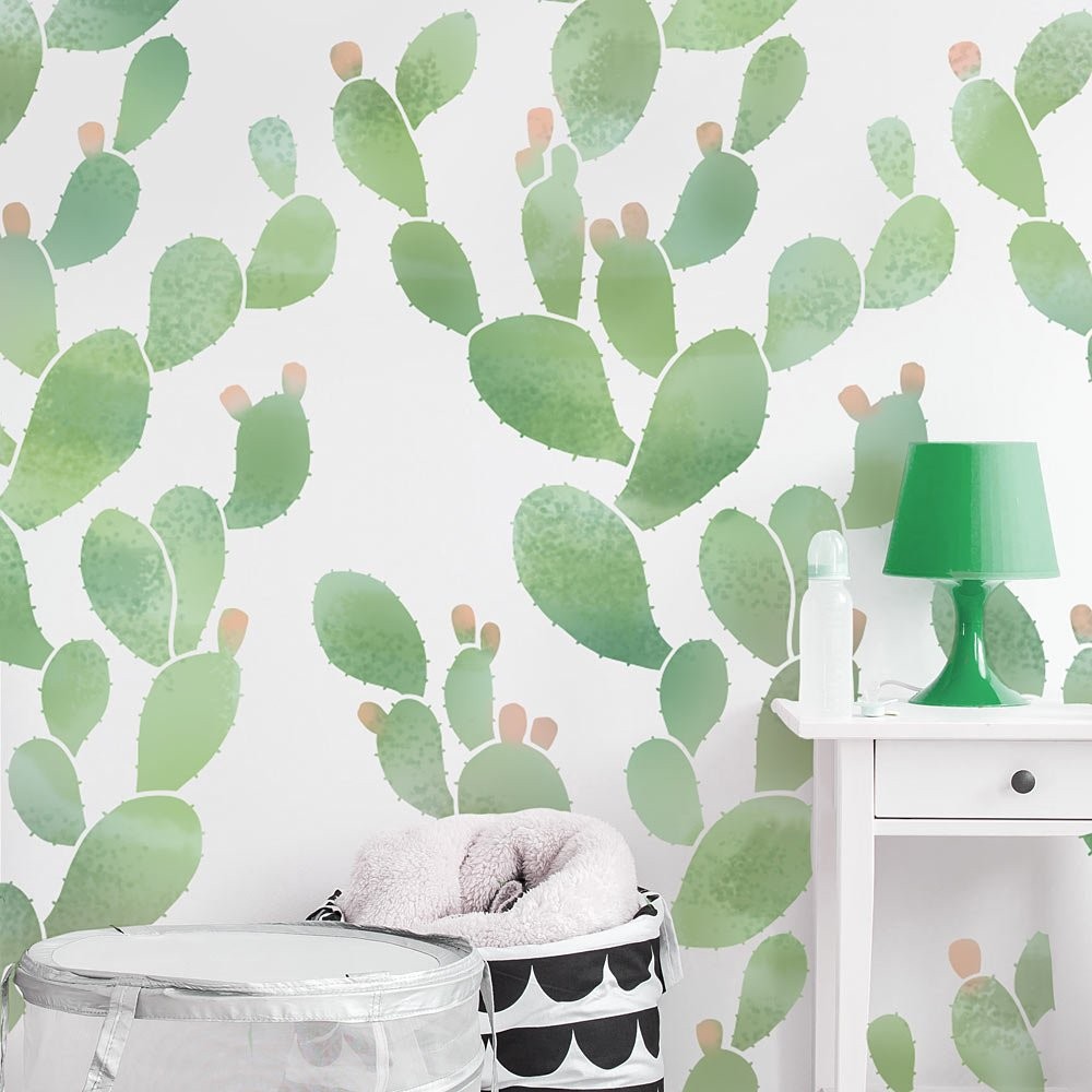 Opuntia Cactus Stencil Cactus Wallpaper Nursery - Cactus Stencils , HD Wallpaper & Backgrounds