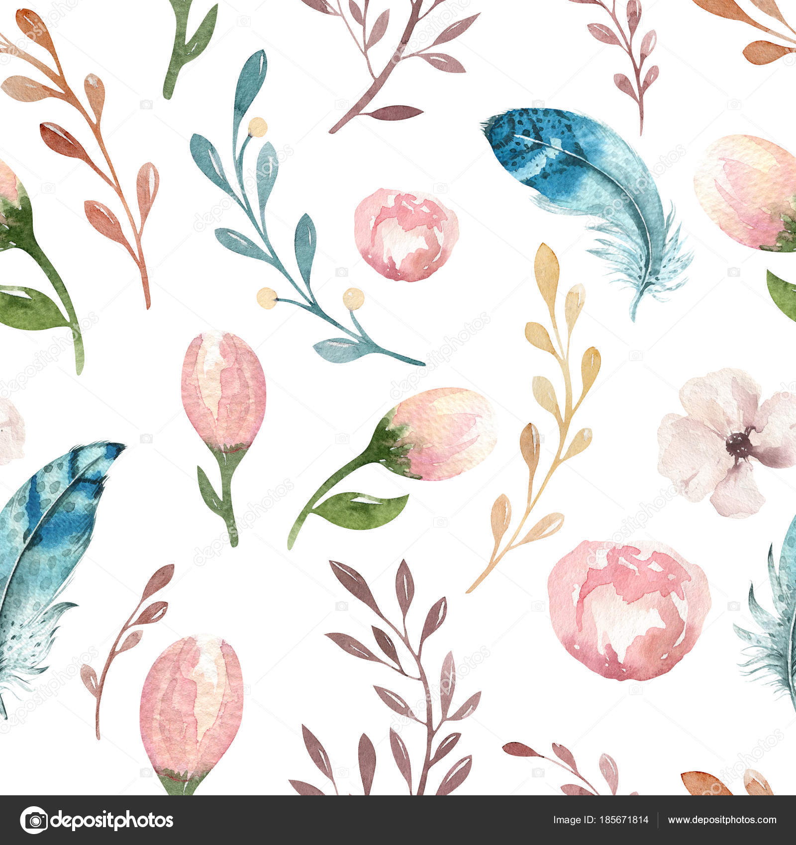 Seamless Boho Watercolor Wallpaper With Blossom Flowers - Papel De Parede Flor Aquarela , HD Wallpaper & Backgrounds