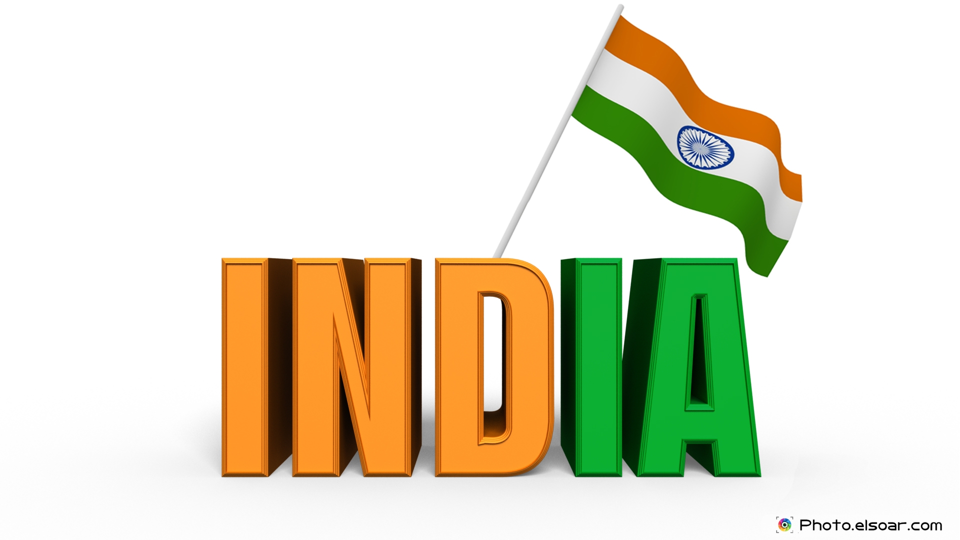 Saffron And Green Color Design India 3d Text With The - Indian Flag With India Written , HD Wallpaper & Backgrounds