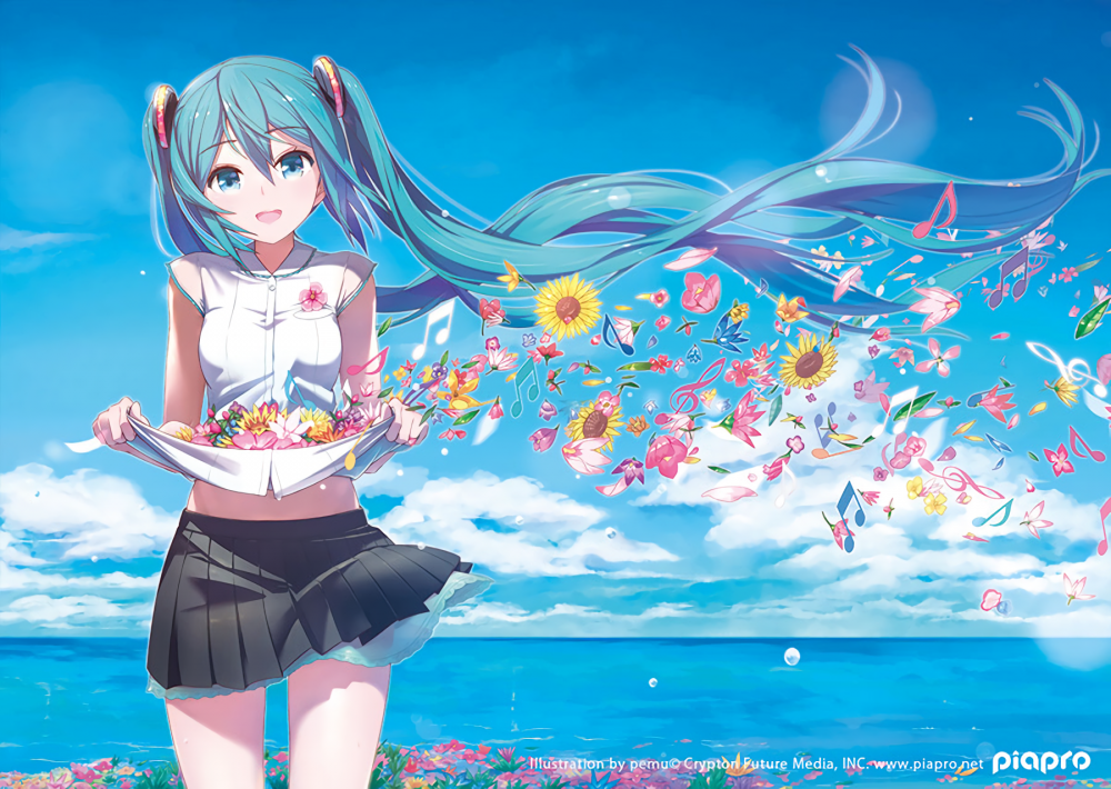 Hatsune Miku, Warm Smile, Flowers, Ocean - Hatsune Miku Flower , HD Wallpaper & Backgrounds