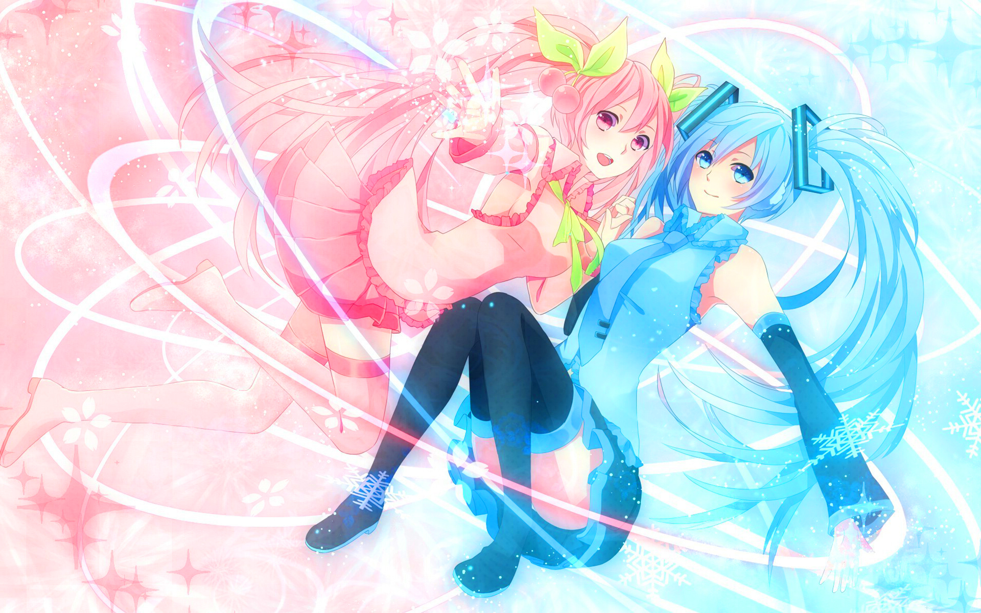 Sakura Miku Hatsune Miku - Hatsune Miku And Sakura , HD Wallpaper & Backgrounds