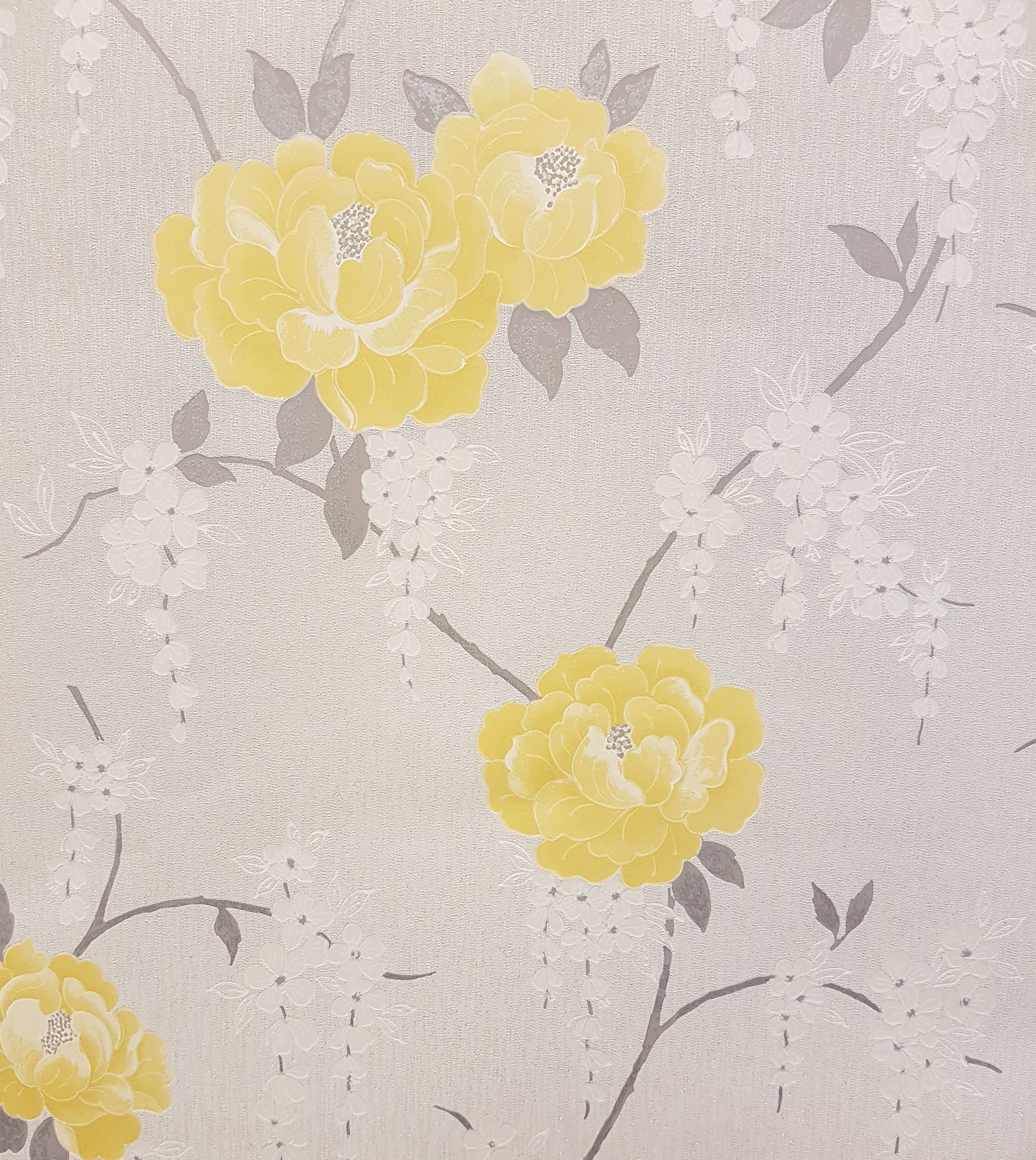 Graham & Brown Super Fresco Elizabeth Floral Vinyl - Grey And Yellow Flower , HD Wallpaper & Backgrounds