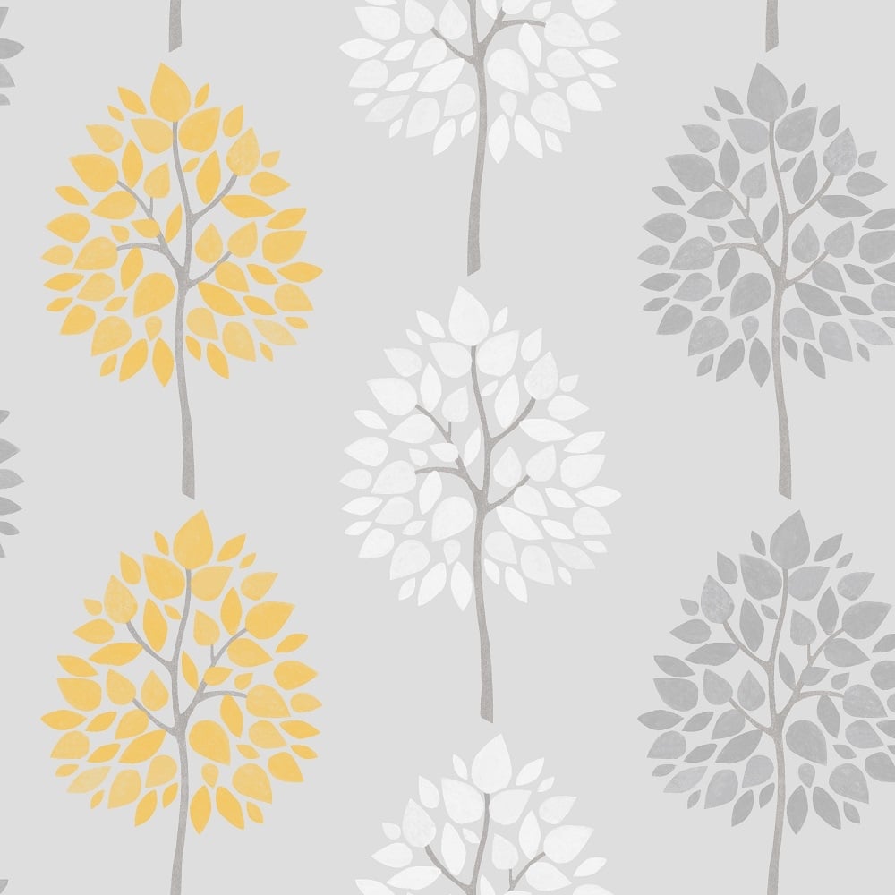 Riva Tree Wallpaper Yellow White Grey - Bedroom Grey And Yellow , HD Wallpaper & Backgrounds