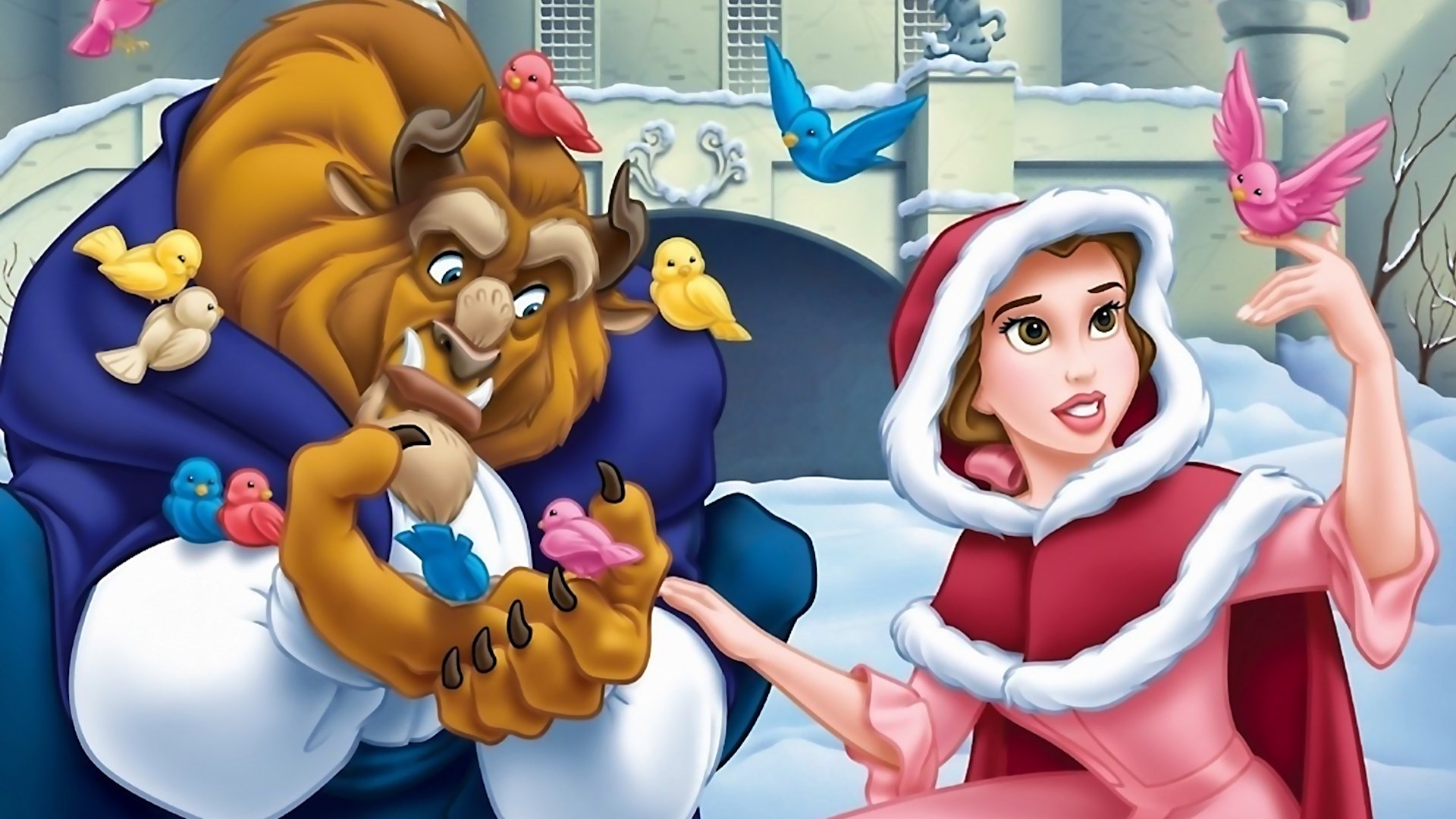 Beauty, Beast, Birds And Christmas - Beauty And The Beast 1991 , HD Wallpaper & Backgrounds