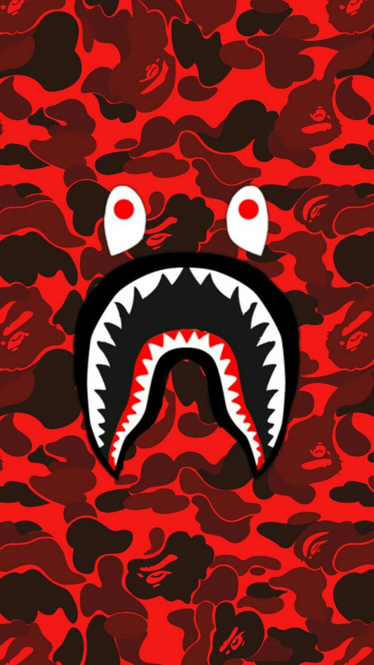 Bape Shark Face Red Camo - Bape Iphone 8 Plus Case , HD Wallpaper & Backgrounds