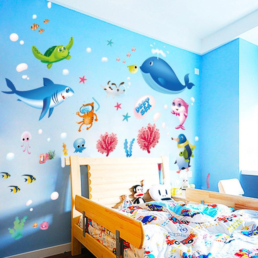 Woaills Wall Sticker, Colorful Fish Shark Ocean Wallpaper - Fish Wall Stickers , HD Wallpaper & Backgrounds