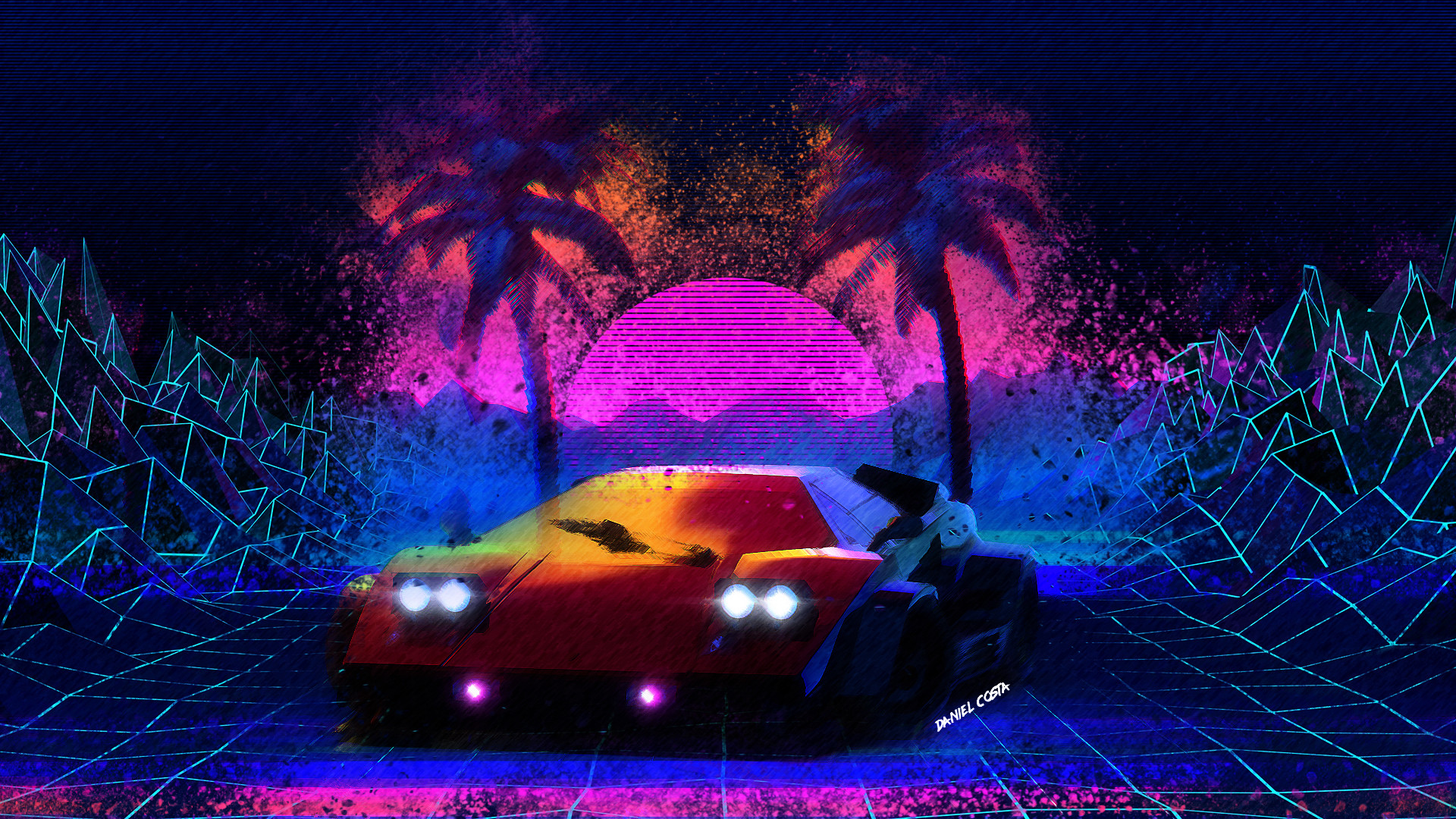 General Synthwave 1980s Car Retrowave - Neon Aesthetic Wallpaper Desktop , HD Wallpaper & Backgrounds