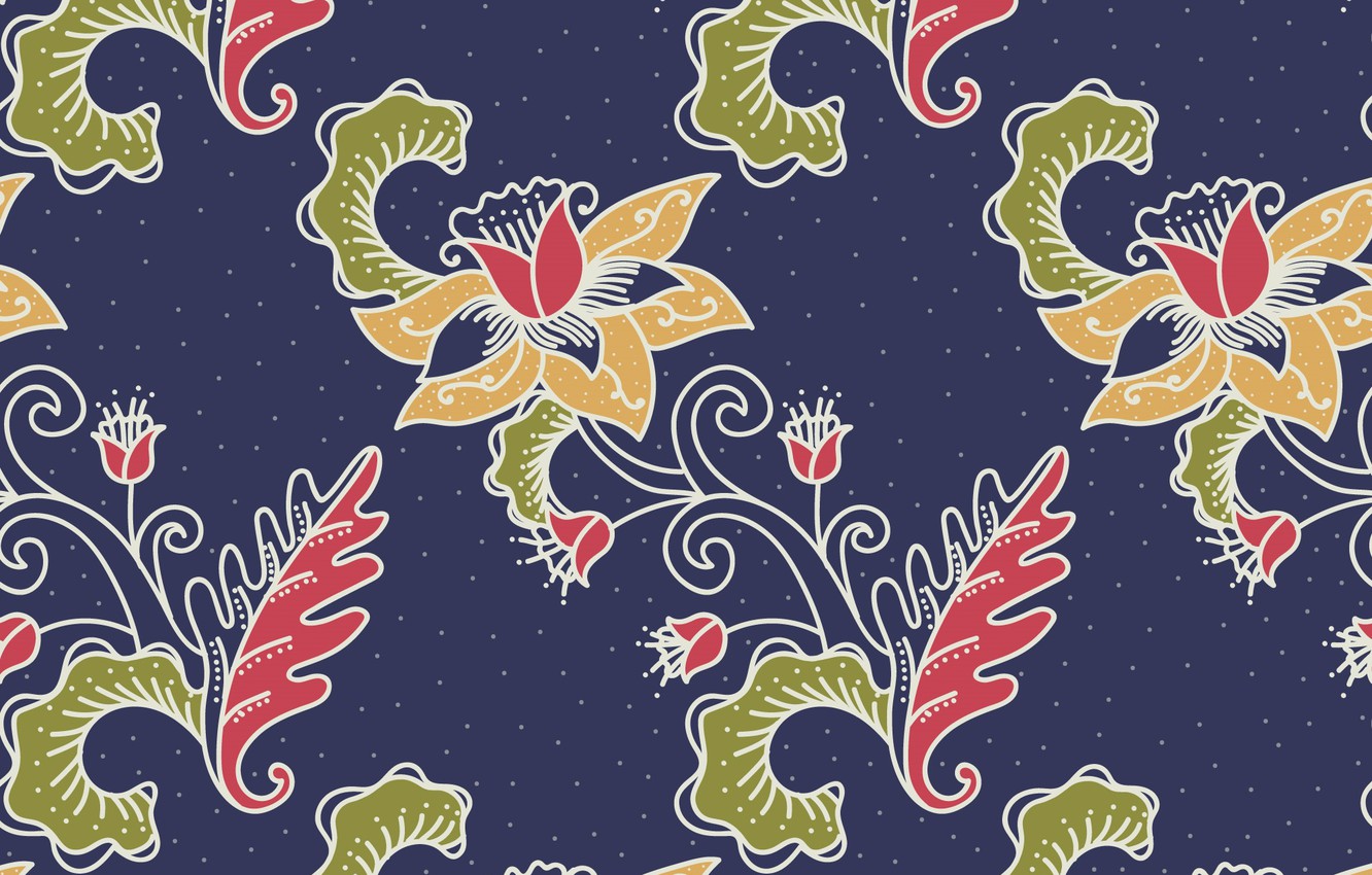 Photo Wallpaper Flowers, Texture, Flower, Blue Background, - Batik Desktop Background , HD Wallpaper & Backgrounds