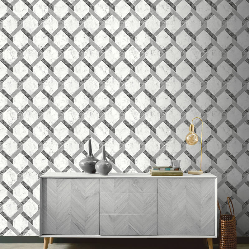 Arthouse Interlock Geometric Marble Grey/white Wallpaper - Wall , HD Wallpaper & Backgrounds
