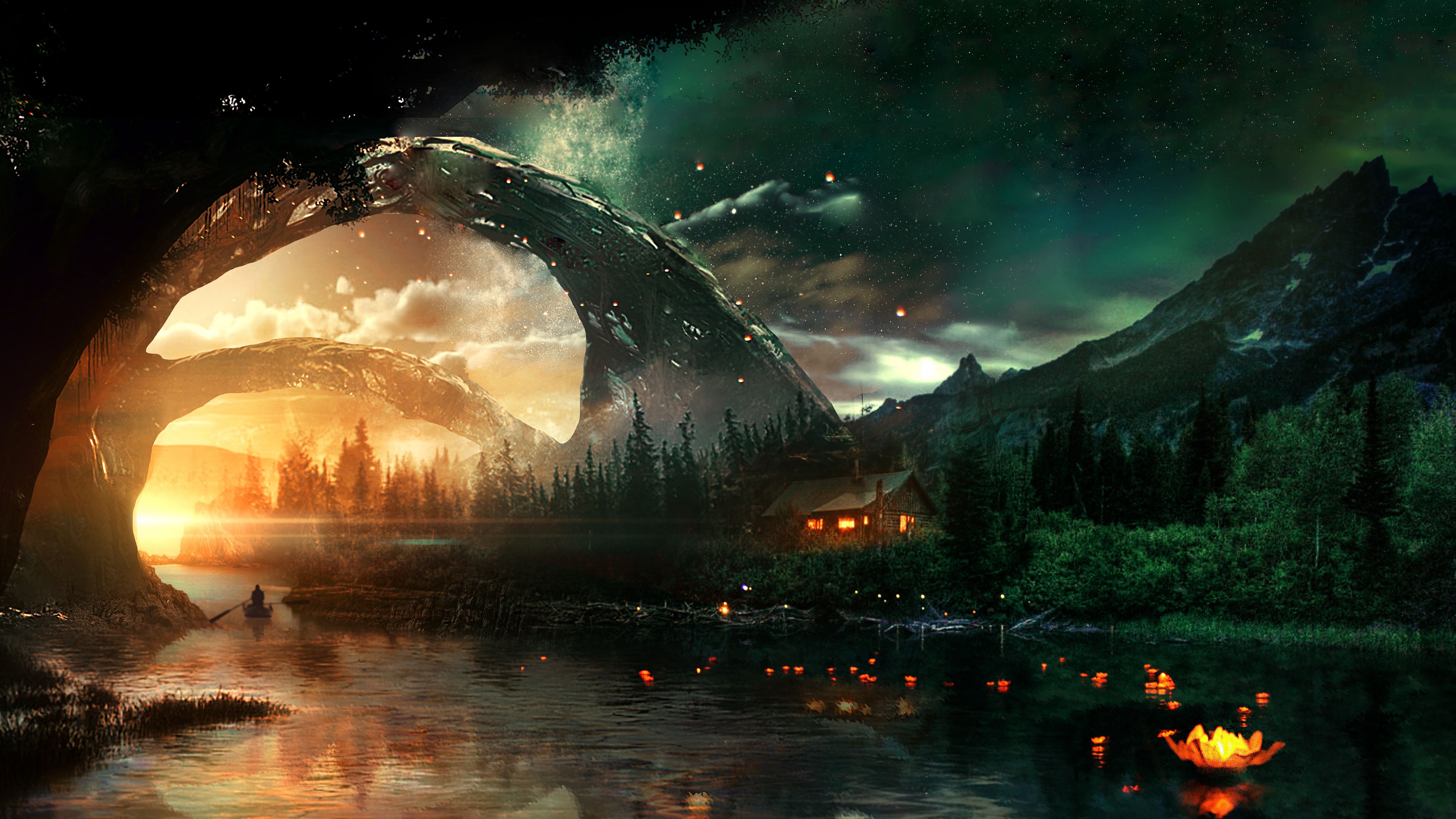 Wallpaper River, House, Art, Night, Starry Sky, Fantastic - Colbreakz & Loxive Always With You , HD Wallpaper & Backgrounds