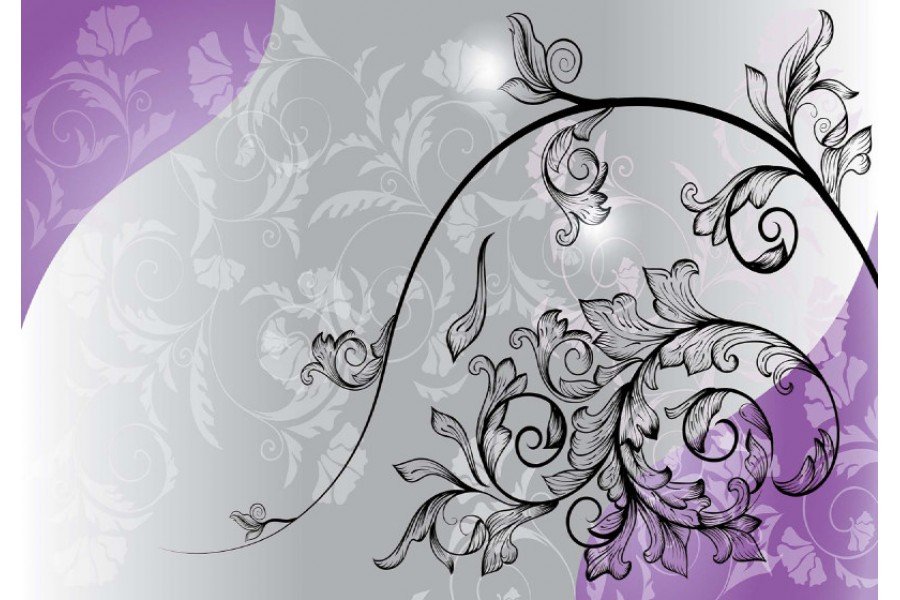Floral Design Purple And Silver Photo Wallpaper Mural - Wallpaper , HD Wallpaper & Backgrounds