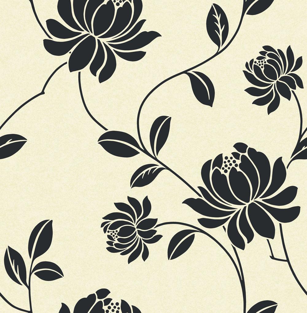 Arthouse Vintage Georgia Velvet Flock Black Cream Floral - Black And Cream Floral , HD Wallpaper & Backgrounds