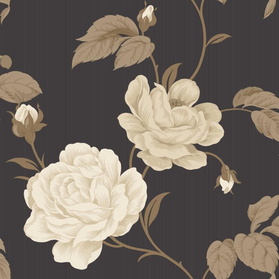 Black Wallpaper With Cream Flowers , HD Wallpaper & Backgrounds