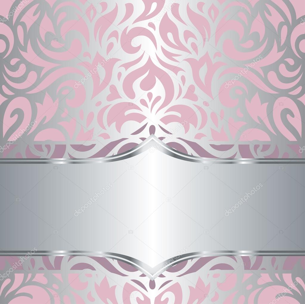 Floral Pink & Silver Invitation Vintage Retro Vector - Color Plata Con Rosa , HD Wallpaper & Backgrounds