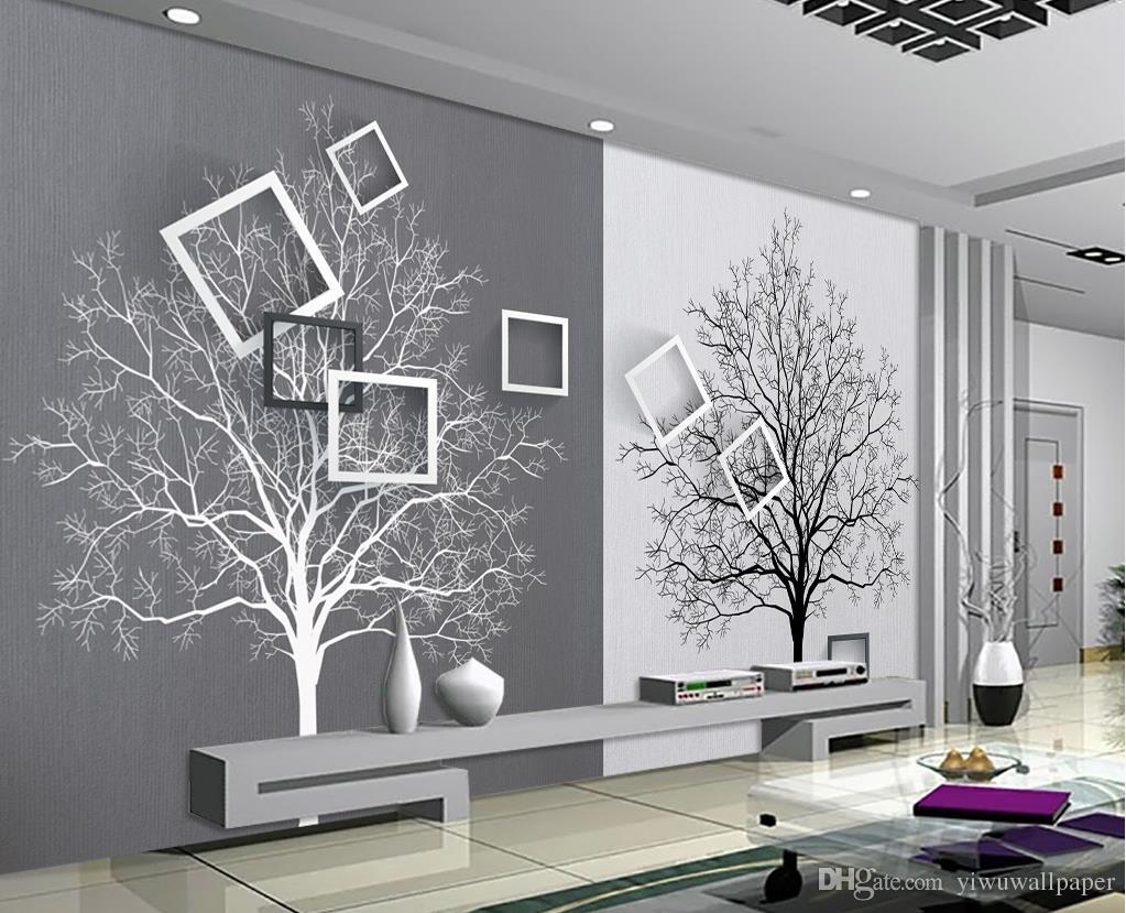 Black And White Tree Simple 3d Tv Backdrop Mural 3d - Papel Para Las Paredes , HD Wallpaper & Backgrounds