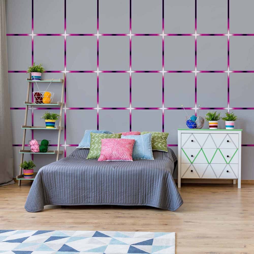 Modern Grey Square Pattern Purple Lights - Blue Wall Design , HD Wallpaper & Backgrounds