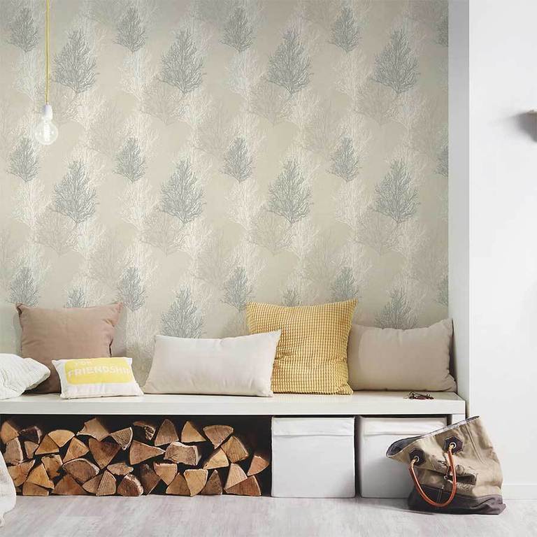 As Creations Cream & Grey Glitter Trees Wallpaper - Cream Wallpaper For Living Room , HD Wallpaper & Backgrounds