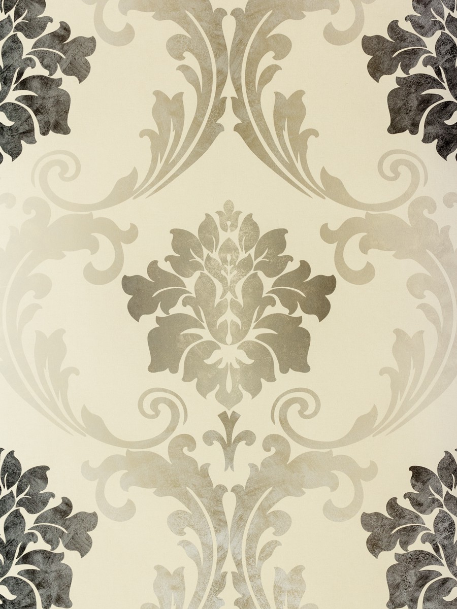 Wallpaper Cream Silver Grey Metallic 93755 1 937551 - Baroque Wallpaper Style , HD Wallpaper & Backgrounds