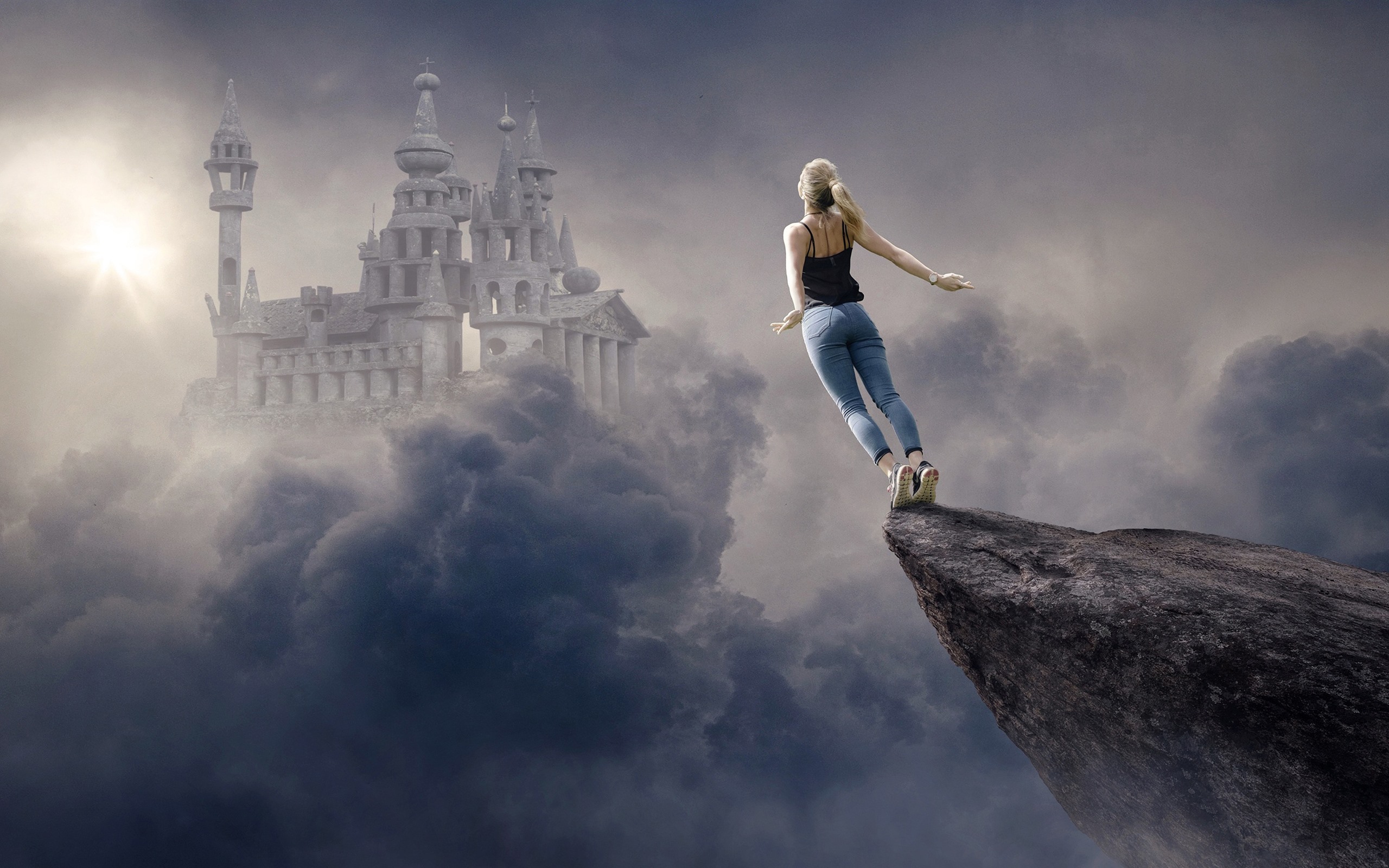 Wallpaper Girl Want To Fly, Clouds, Castle, Creative - Clouds Castle , HD Wallpaper & Backgrounds