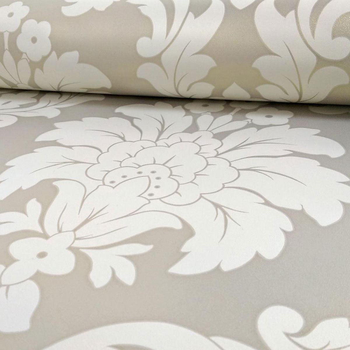 Grey Cream Wallpaper - Romeo White Cream Damask , HD Wallpaper & Backgrounds