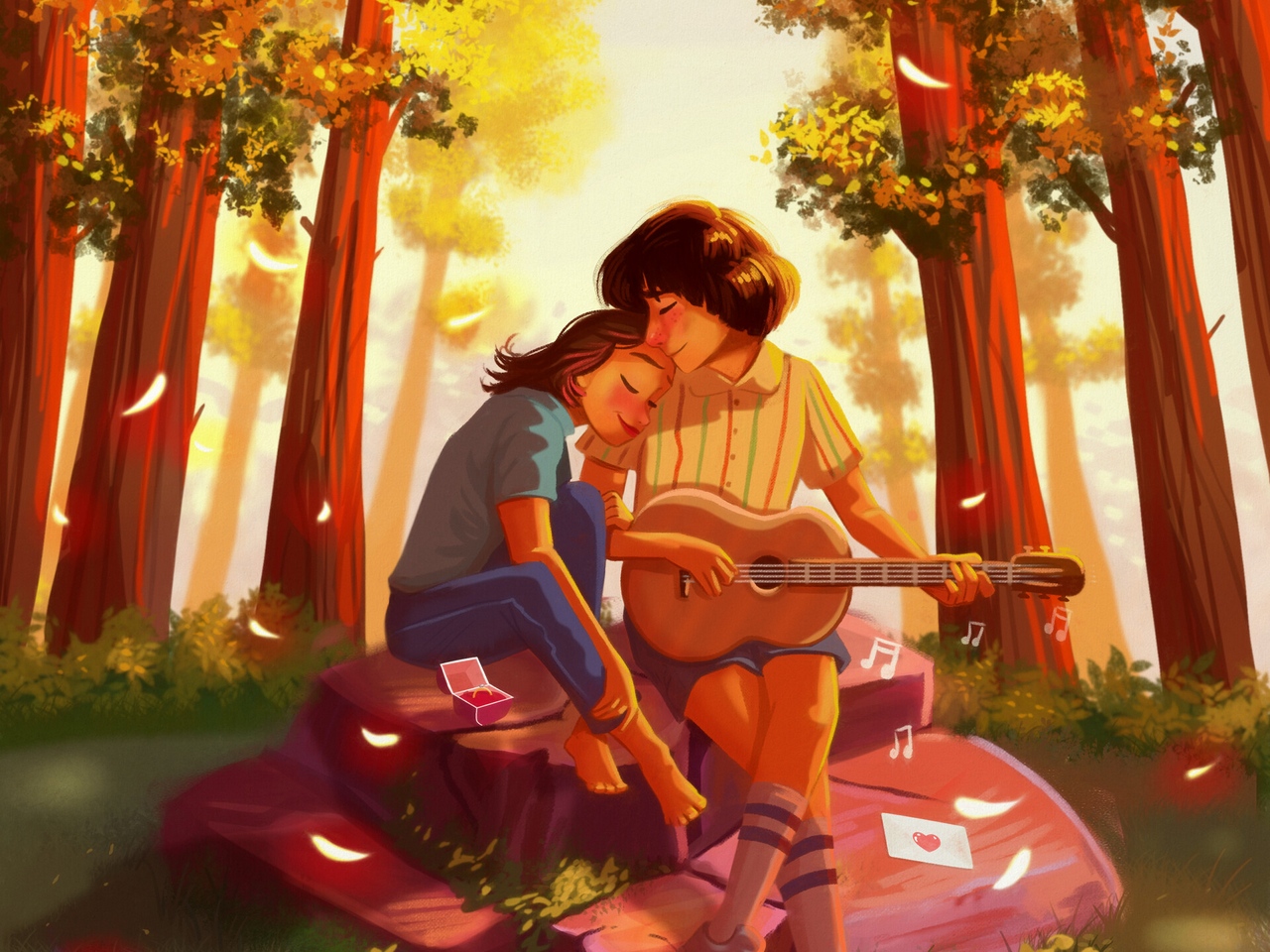 Couple Wallpaper Download - Love Guitar Images Hd , HD Wallpaper & Backgrounds