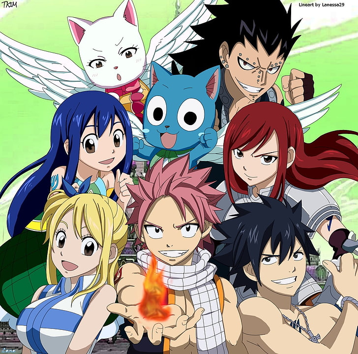 Animated Characters Wallpaper, Fairy Tail, Heartfilia - Fairy Tail Natsu Lucy Gray Erza Wendy , HD Wallpaper & Backgrounds