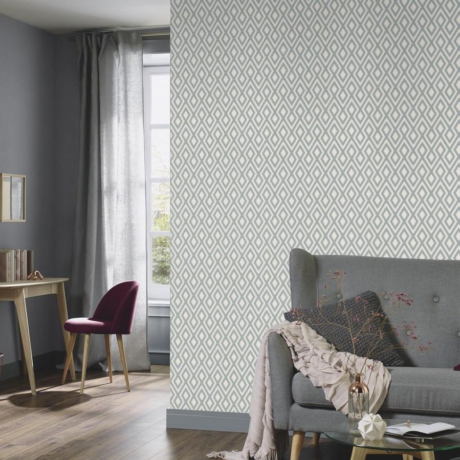 Erismann Wallpapers Fascination Duck Egg Diamond Wallpaper - White Grey Geometric , HD Wallpaper & Backgrounds