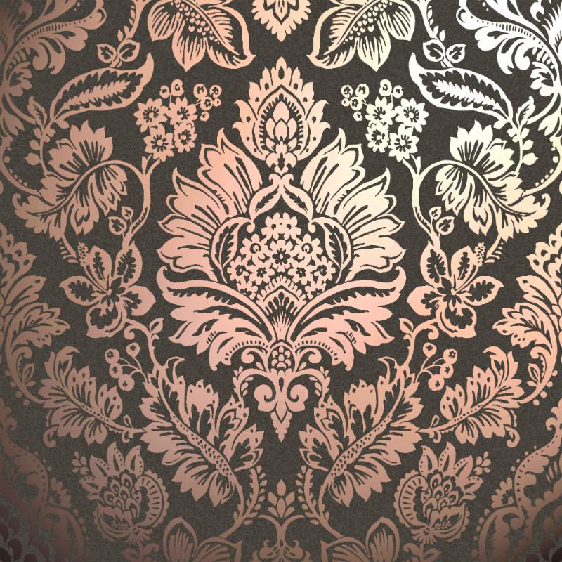 Metallic Copper Foil Damask On Charcoal Wallpaper - Navy And Gold , HD Wallpaper & Backgrounds