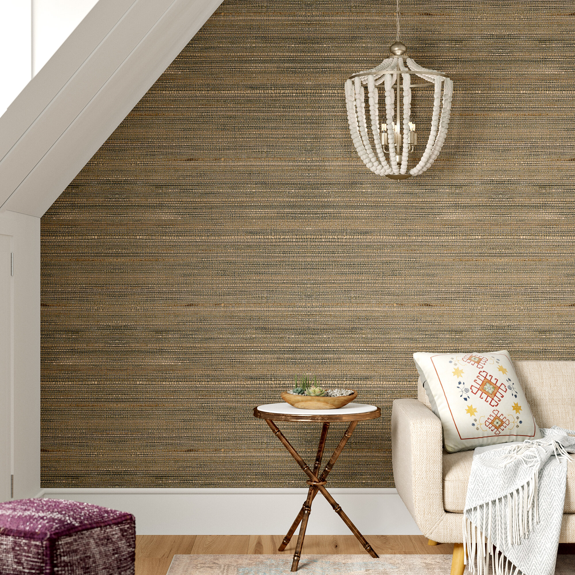 Living Room Grasscloth Wallpaper Accent Wall , HD Wallpaper & Backgrounds