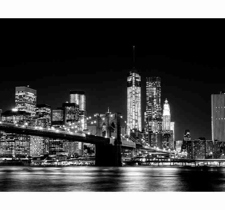 New York East River New York Skyline Wall Mural - New York Brooklyn Bridge Night Moon , HD Wallpaper & Backgrounds