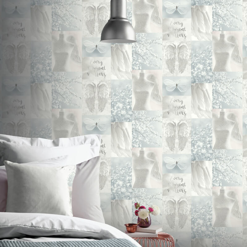 Arthouse Daydreamer Grey Multi Glitter Wallpaper - Blue Wall With Clouds , HD Wallpaper & Backgrounds