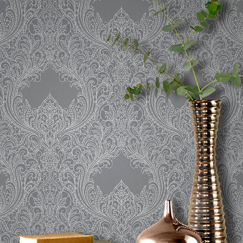 Rasch Incanto Damask Silver Grey Glitter Wallpaper - Wallpaper , HD Wallpaper & Backgrounds