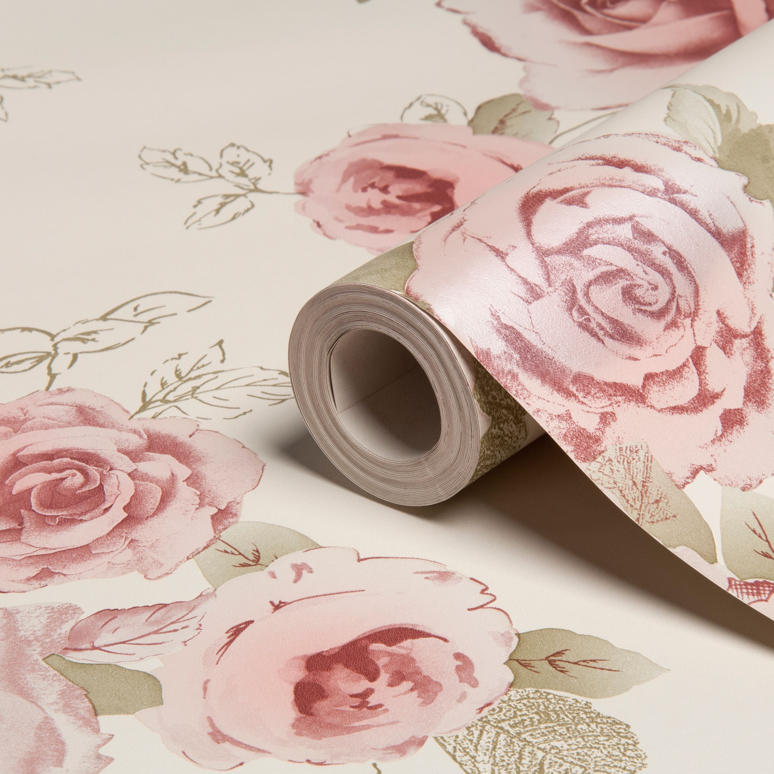 Arthouse Vintage Nicky Cream, Green & Rose Floral Wallpaper - B&q Rose , HD Wallpaper & Backgrounds