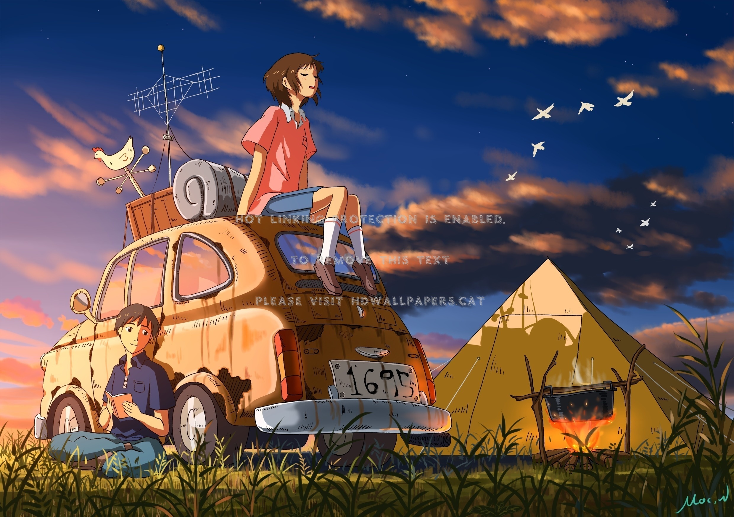 Camping Tent Orginal Art Sky Couple Anime - Camping Background , HD Wallpaper & Backgrounds