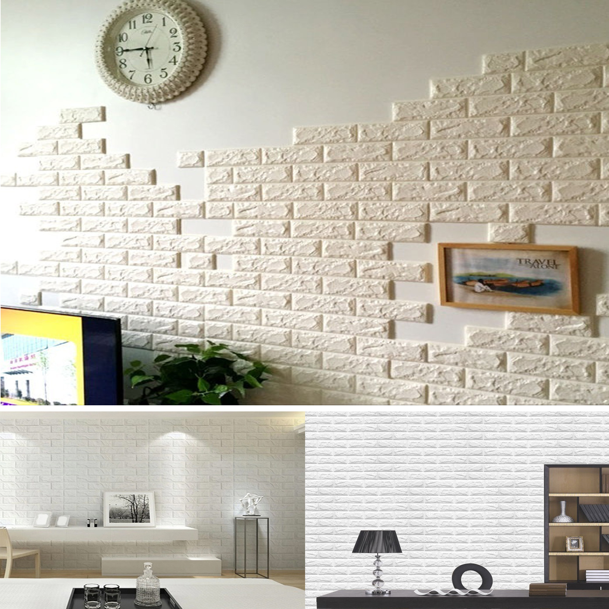 Nk Home 3d Brick Textured Pattern White Wall Panels - Papel De Parede 3d , HD Wallpaper & Backgrounds