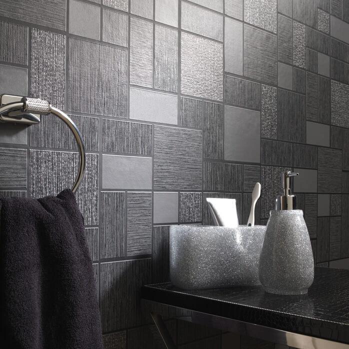 Holden Wallpapers Black Glitter Tile Wallpaper - Bathroom Wallpaper Tile Effect , HD Wallpaper & Backgrounds