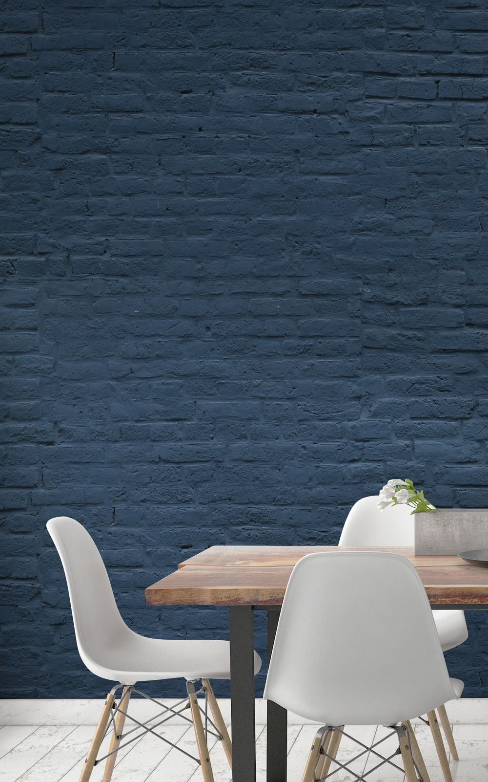 Blue Brick Wallpaper Behind Table And Chairs - Mural , HD Wallpaper & Backgrounds