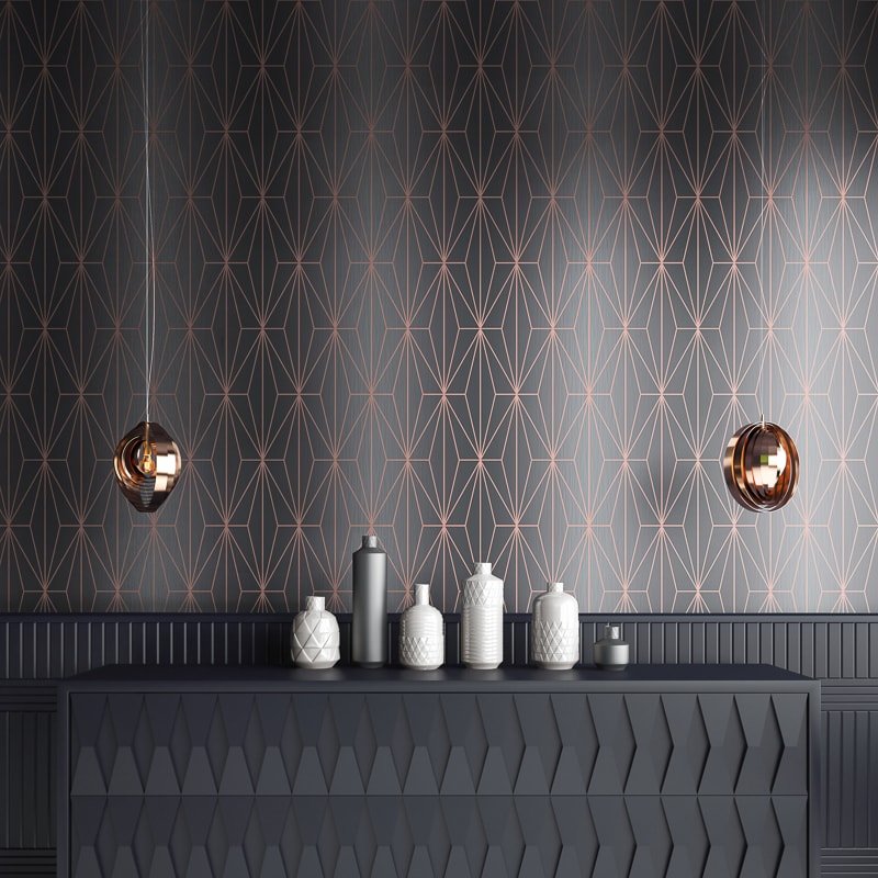 Kayla Charcoal & Rose Gold Wallpaper - Rose Gold And Charcoal , HD Wallpaper & Backgrounds