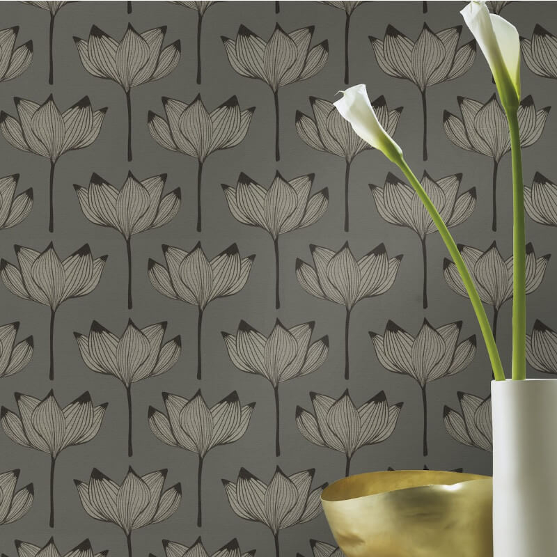 Studio Onszelf Lotus Floral Silver/charcoal Wallpaper - Wall , HD Wallpaper & Backgrounds