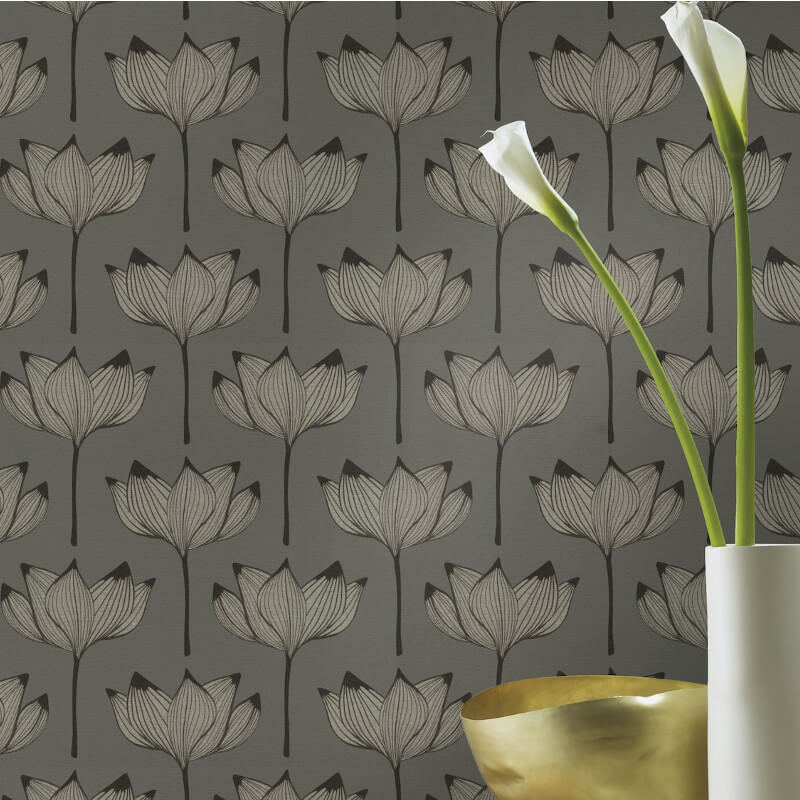 Studio Onszelf Lotus Floral Silver/charcoal Wallpaper - Wall (#3015345