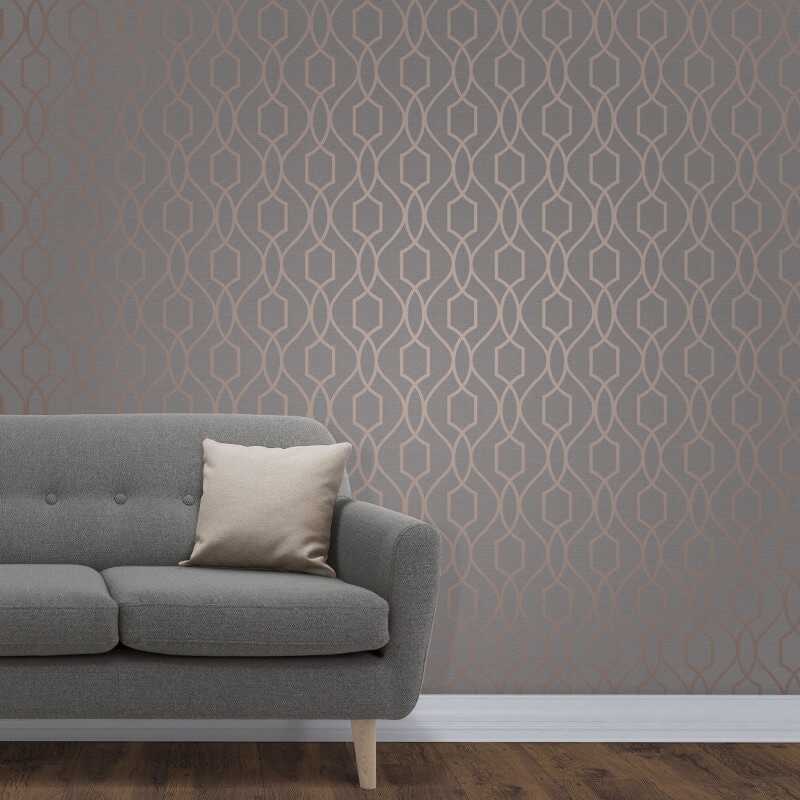 Apex Trellis Copper And Charcoal Wallpaper By Fine - Grey And Copper Curtains , HD Wallpaper & Backgrounds